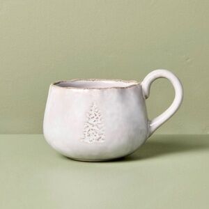 13.5oz Stoneware Debossed Tree Holiday Mug Cream  - Hearth & Hand™ with Magnolia